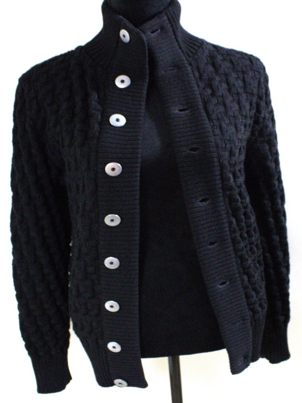 S.N.S Herning, Navy Blue Wool Cardigan with Silver Buttons. Size Men's Small